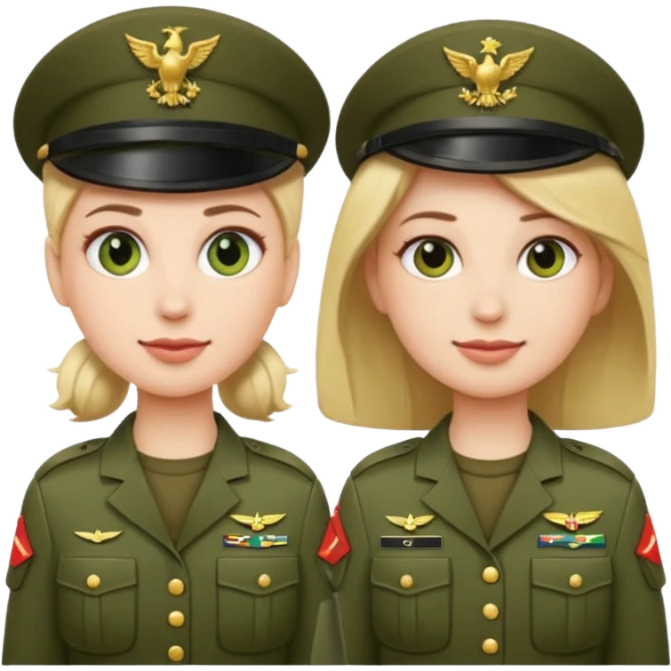 one emoji (female) wearing Army combat uniform and a second emoji (male) wearing the army green service uniform emoji