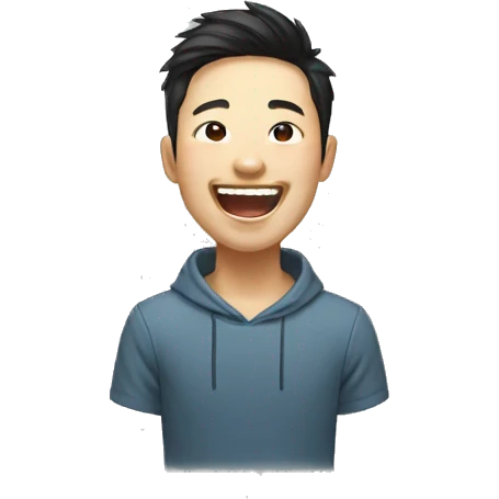 young east asian men with glass laughing emoji