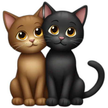 two black and brown cats hug emoji