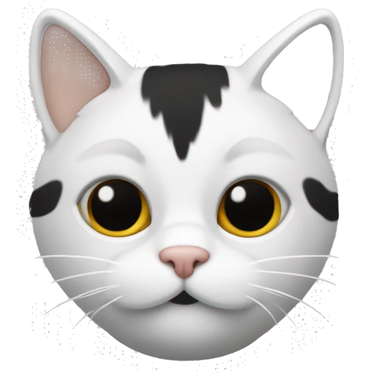 Un gato blanco con manchas negras y mono emoji