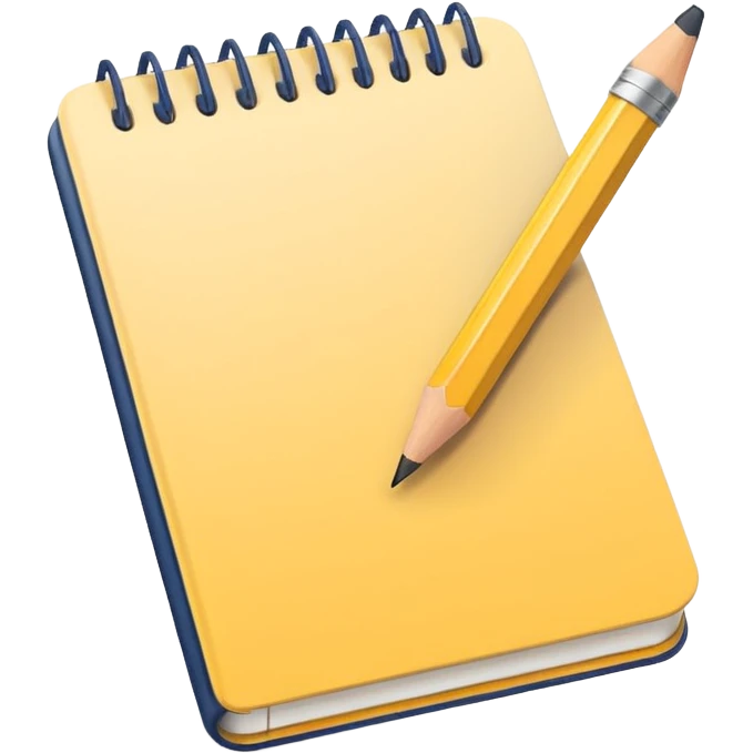 Emoji of a notebook with a pencil, iPhone emoji style. Flat design, smooth gradients, rounded edges, soft shadows, clean look, white background. emoji