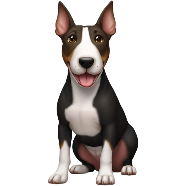 black and brown bull terrier with tongue emoji