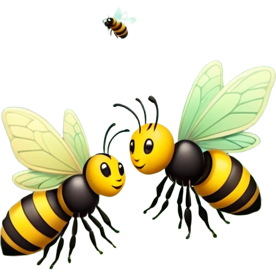 butterfly and bee together in a green forest, simple and expressive emoji