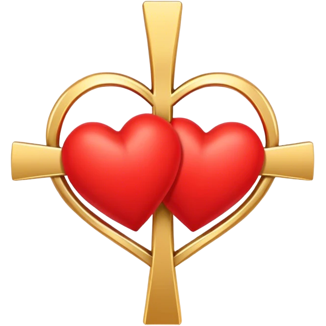 Two red  heart outlines  entwined with a simple gold cross  emoji