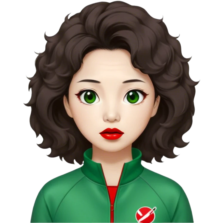 Han Mi-nyeo : Age: Late 60s
Appearance: A middle-aged woman with wrinkles, frizzy, messy dark brown hair and dramatic red lipstick.
Outfit: Green player tracksuit emoji