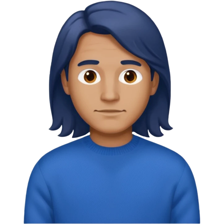 Man with blue sweater and long brown hair  emoji