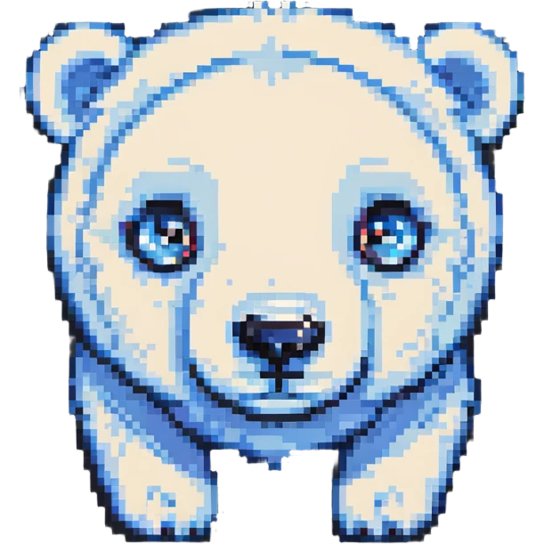 pixel art baby polar bear with big eyes, playful emoji