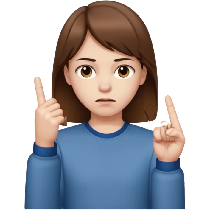 Pale young teenager with brown hair giving middle finger emoji