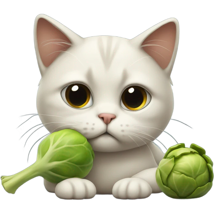Sad cat eating Brussels sprouts emoji