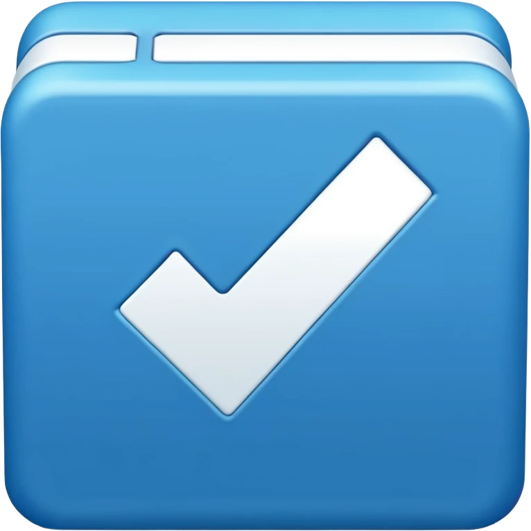 Blue box with a white check mark in the middle of the blue box that is a little bit tilted to the right  emoji