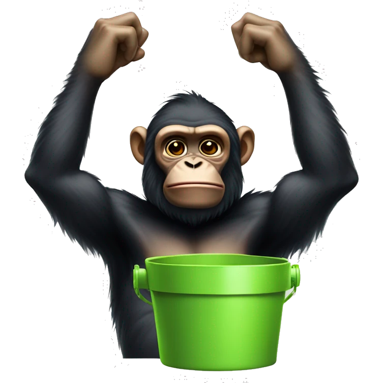 Ape covering ears pointing at a bucket of slime emoji