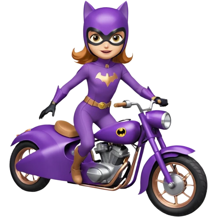 Hot full size real-appearance racing action BatGirl’s purple tights sixty’s tv show 1932 stealth retro cat burglar sporty petite off-road pursuit mobile cruiser car rose gold accents (reclined and relaxed seating position and attitude) emoji