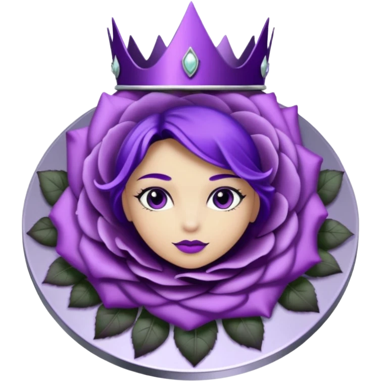 Purple shadow rose silver circle plaque with silver tiara emoji