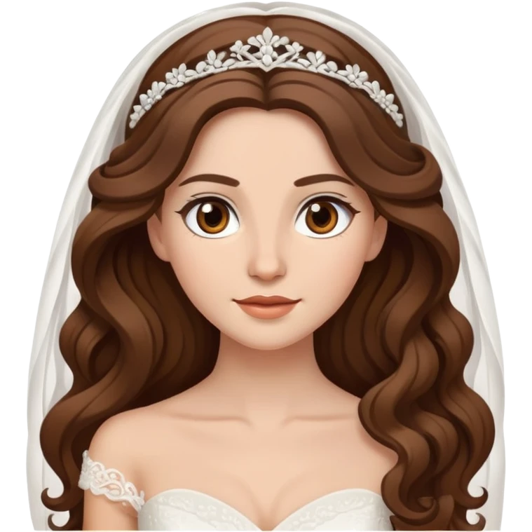 bride with brown long wavy hair, brown eyes emoji