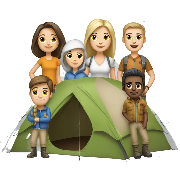 6 caucasian family members camping emoji