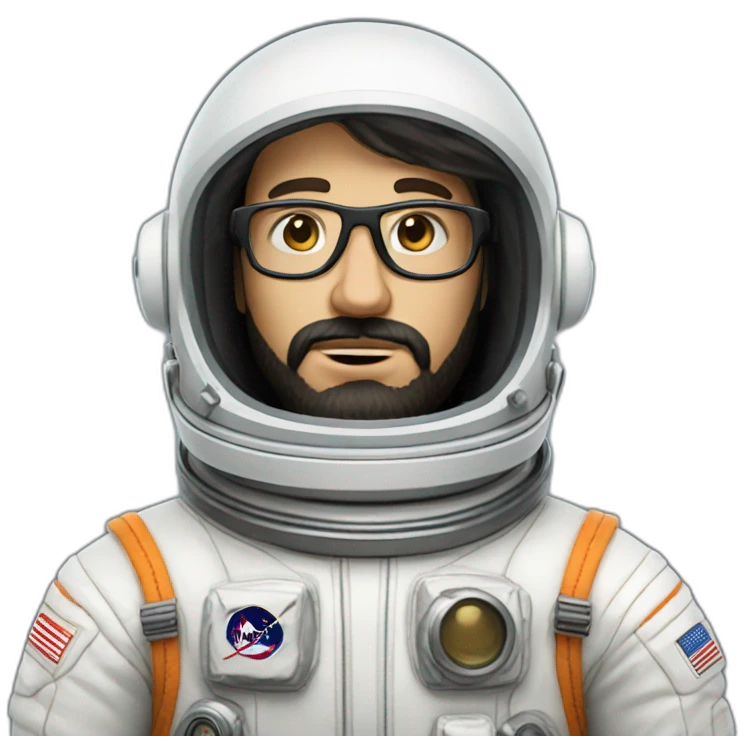 realistic caucasian astronaut with black beard and white glasses emoji