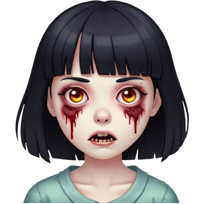 zombie girl with bangs medium hair black emoji