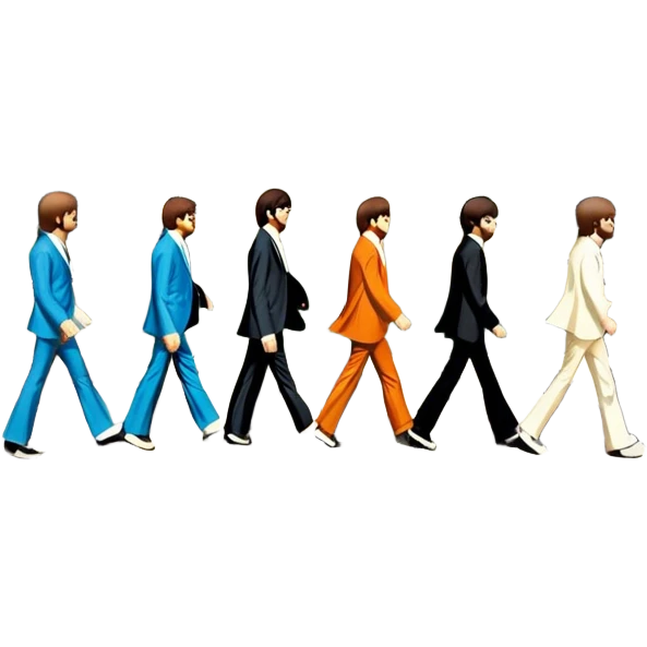 Cinematic Realistic The Beatles Abbey Road Scene Emoji, depicting the legendary band of four crossing the iconic zebra-striped street in their classic outfits, exuding effortless charisma and musical legacy. The scene is bathed in warm, nostalgic lighting with rich textures that capture the essence of 1960s rock history. emoji