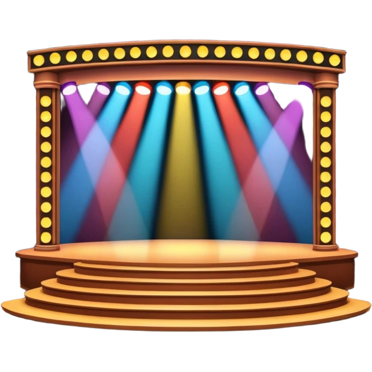 A concert-style stage with colored lights pointing downward. emoji