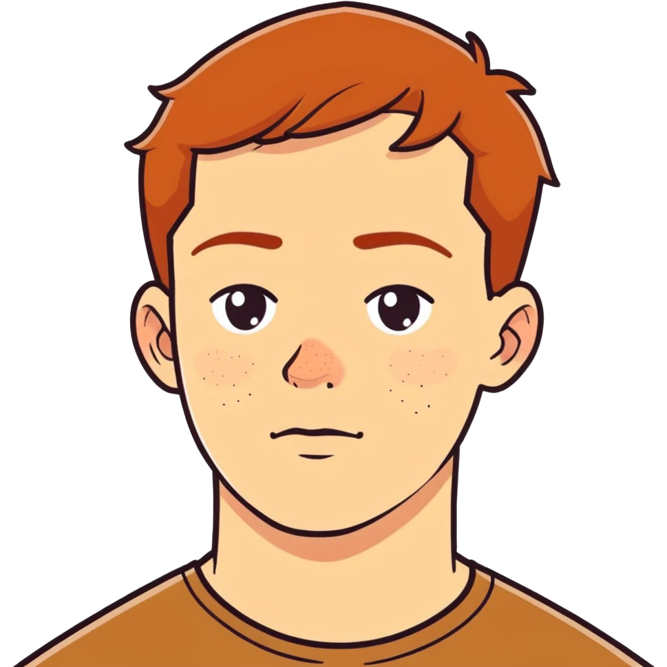 Man with freckles, light skin, short brown hair more freckles brown hair not orange hair more face freckles emoji