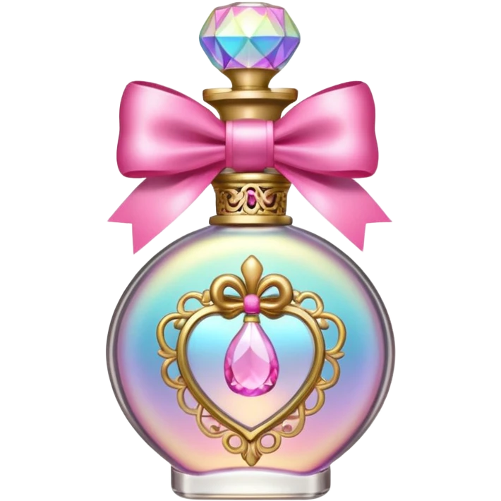 Iridescent perfume bottle with bow and ornate gold accents emoji