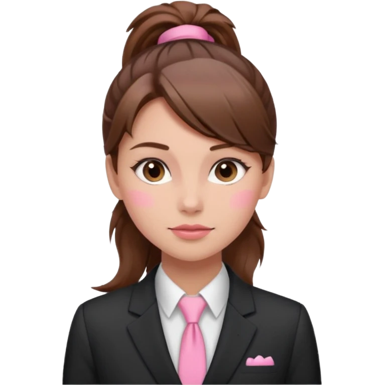 girl with brown hair in a ponytail in the middle with pink blush on her face and a suit emoji