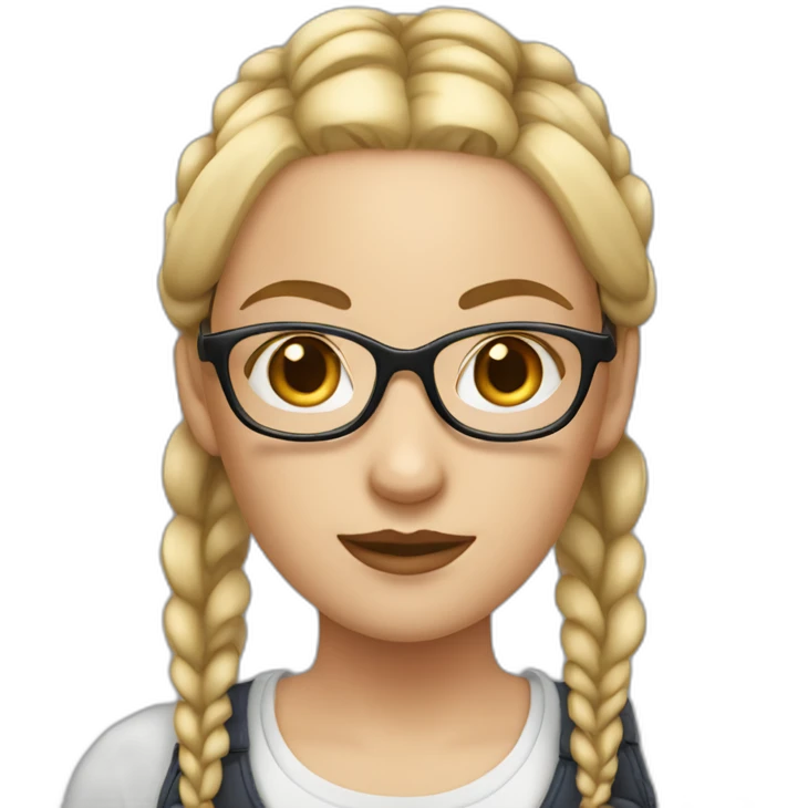 white woman with blonde pigtail braids and large dark rimmed glasses emoji