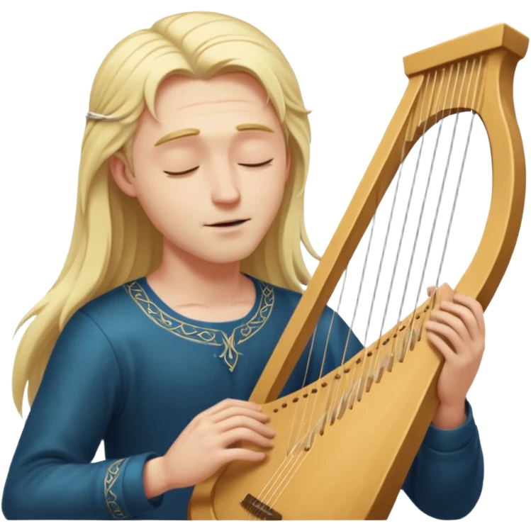 Man with long blonde hair playing a lyre with eyes closed emoji