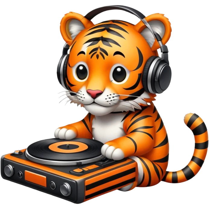 Tiger DJ with headphones and turntable emoji