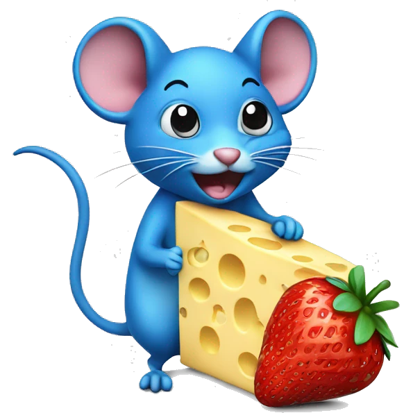 Blue Mouse with cheese and strawberry emoji