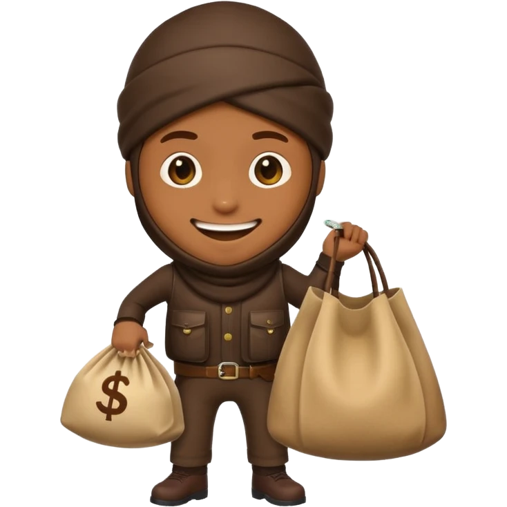 robber emoji with a cash bag, Google style, sneaky thief with loot emoji