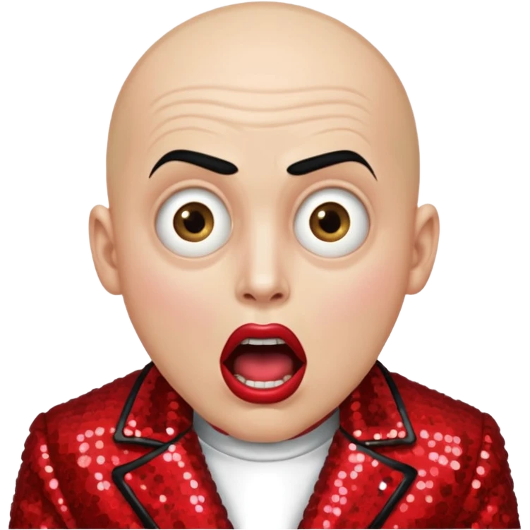 a bald cabaret actor with a white, dry, long, made-up face and heavily made-up eyes and mouth, a huge, wide-open mouth and a startled look emoji