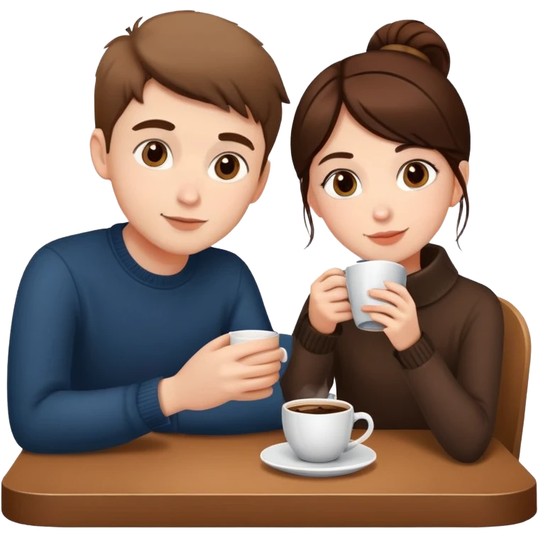 simple and clear boy and girl sitting at a table sipping coffee emoji