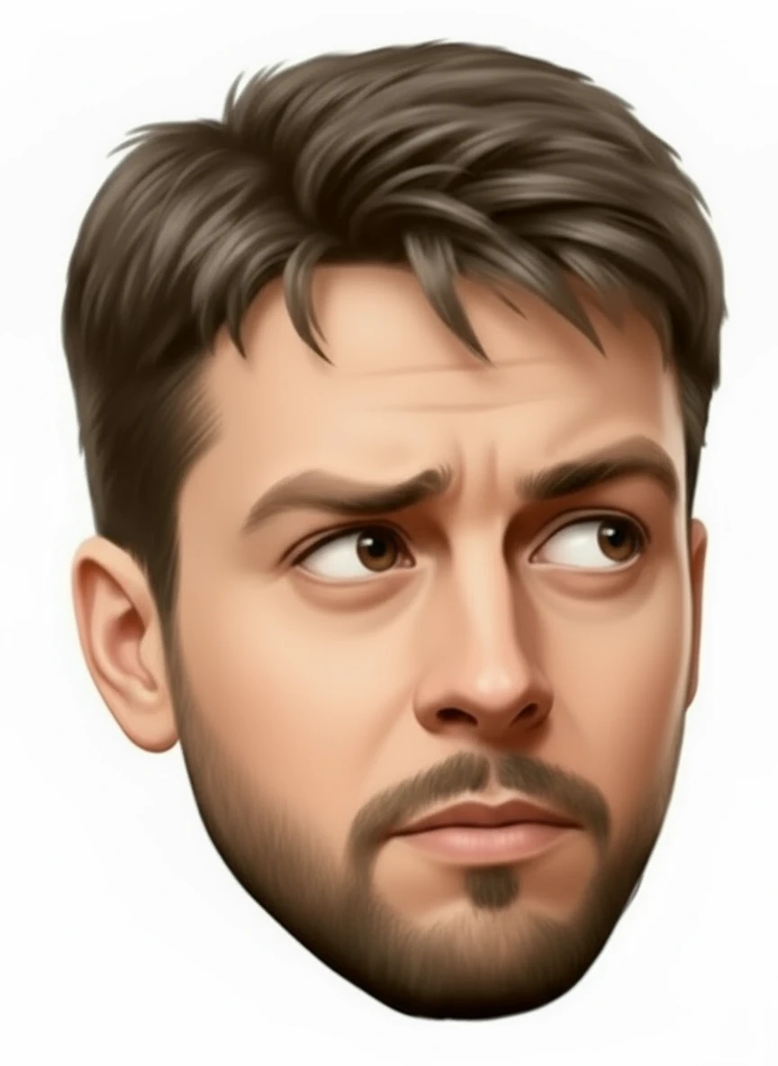 нарисуй этого человека в такой же позе, чтобы он смотрел глазами  в правый нижний угол, относительно зрителя, без фона emoji