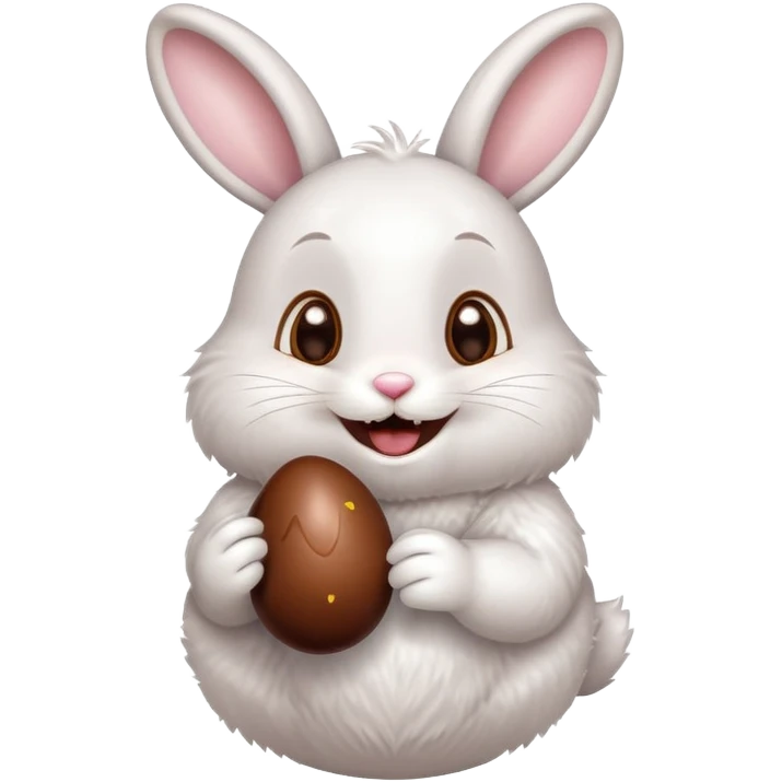 Cute Easter bunny happily eating a chocolate egg emoji