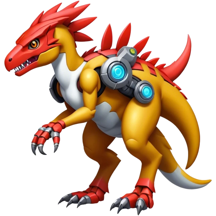 Furry maned Cool Edgy Futuristic shiny colorful cyborg-Digimon-Fakemon-Guilmon-Velociraptor-Mecha full body  emoji