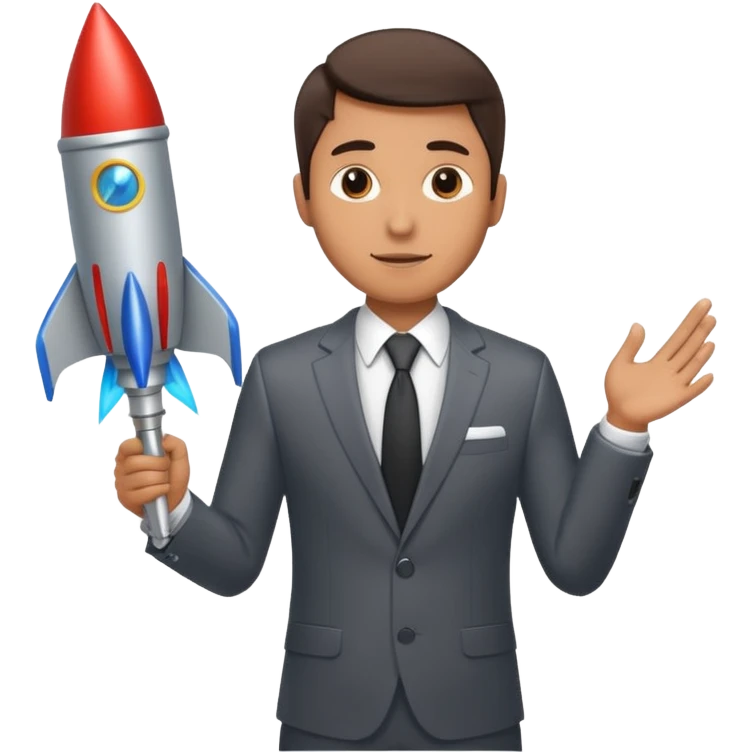 a man holding a rocket, representing launching a startup emoji