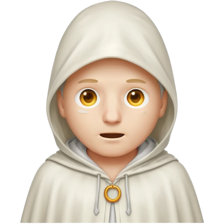 classic apple emoji guy wearing a white hooded cloak with holes to allow his eyes to see through emoji
