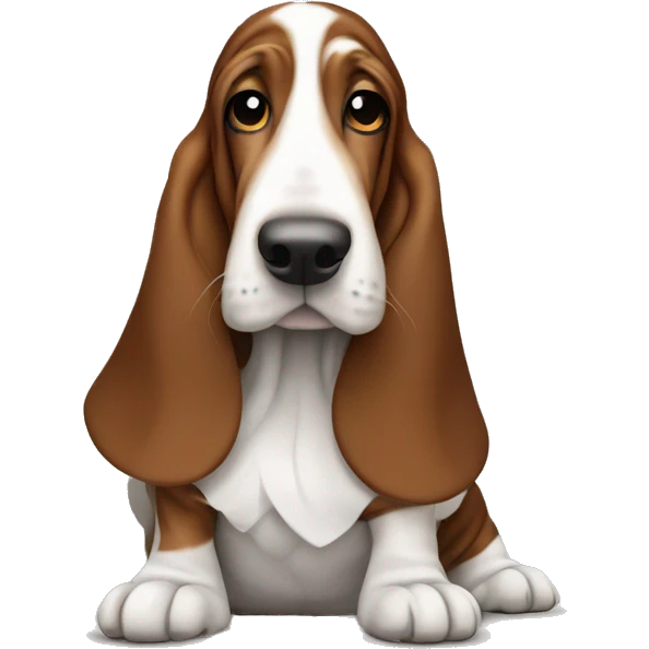 Basset hound with brown and white spots in a tutu emoji