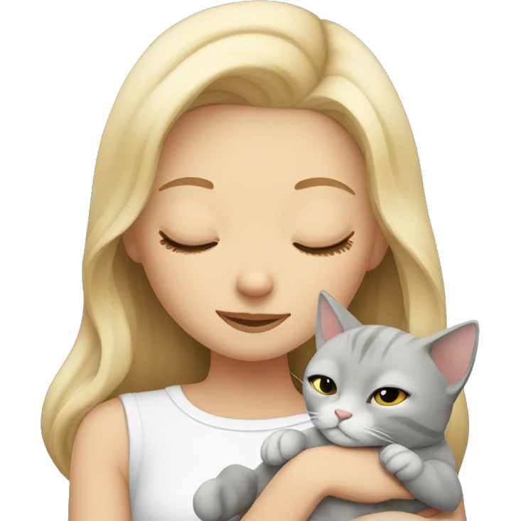 Blonde girl sleeping with grey and white small cat emoji