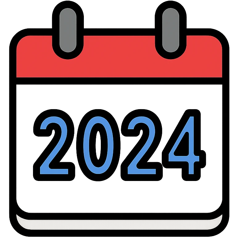 calendar icon with large prominent number 2024, minimal details, clean modern style emoji