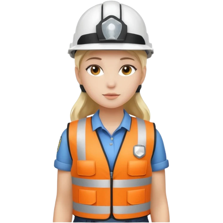 Girl full body standing with her white security helmet and security vest on emoji