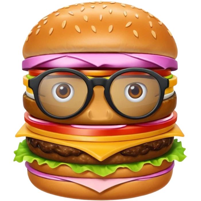 una hamburguesa con gafas y animado emoji