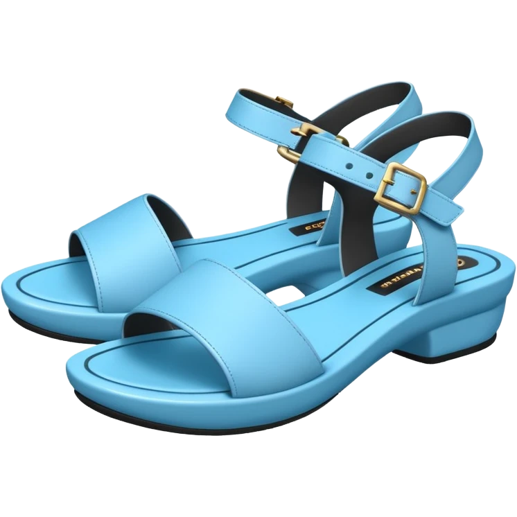 A 3D cartoon sky-blue open-toe sandal with ankle straps and smooth curved sole, isolated plain background, Memoji-style rendering. emoji