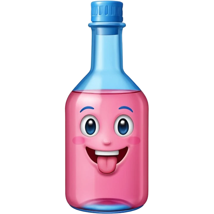 Smiling bottle of oil pink with silly face tongue out blue top emoji