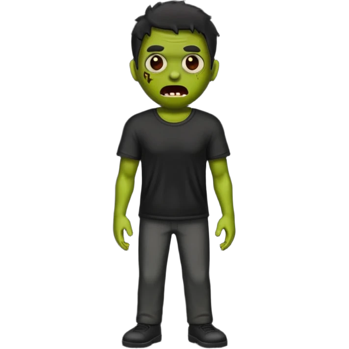 Emoji de zumbi masculino com a roupa preta e o fundo preto emoji