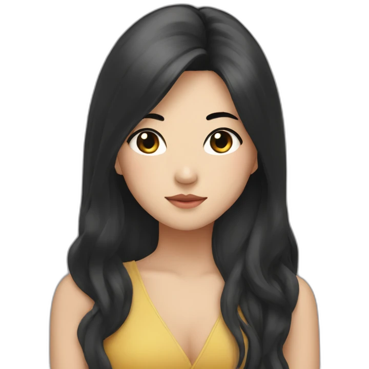 wasian girl with long black hair and eyeliner from head to chest emoji