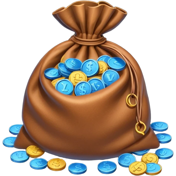 brown money bag of blue coins emoji