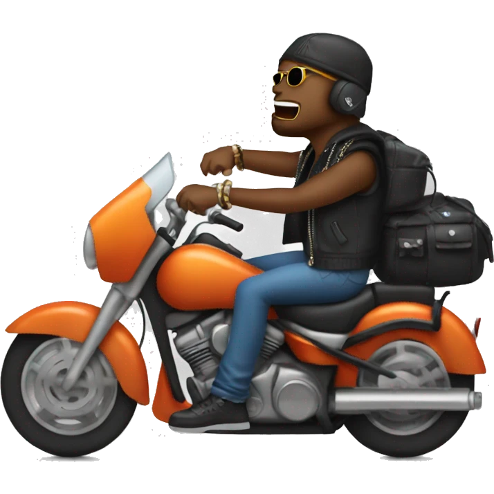 Rapper riding a motorcycle while rapping emoji