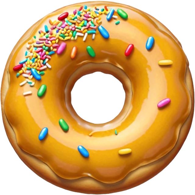 hyper realistic high-resolution donut emoji with a visible bite taken out, featuring a gold medal and sparkles to show reward, colorful, expressive, modern minimal style emoji
